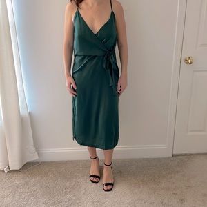 Lulus forest green silk midi wrap dress.